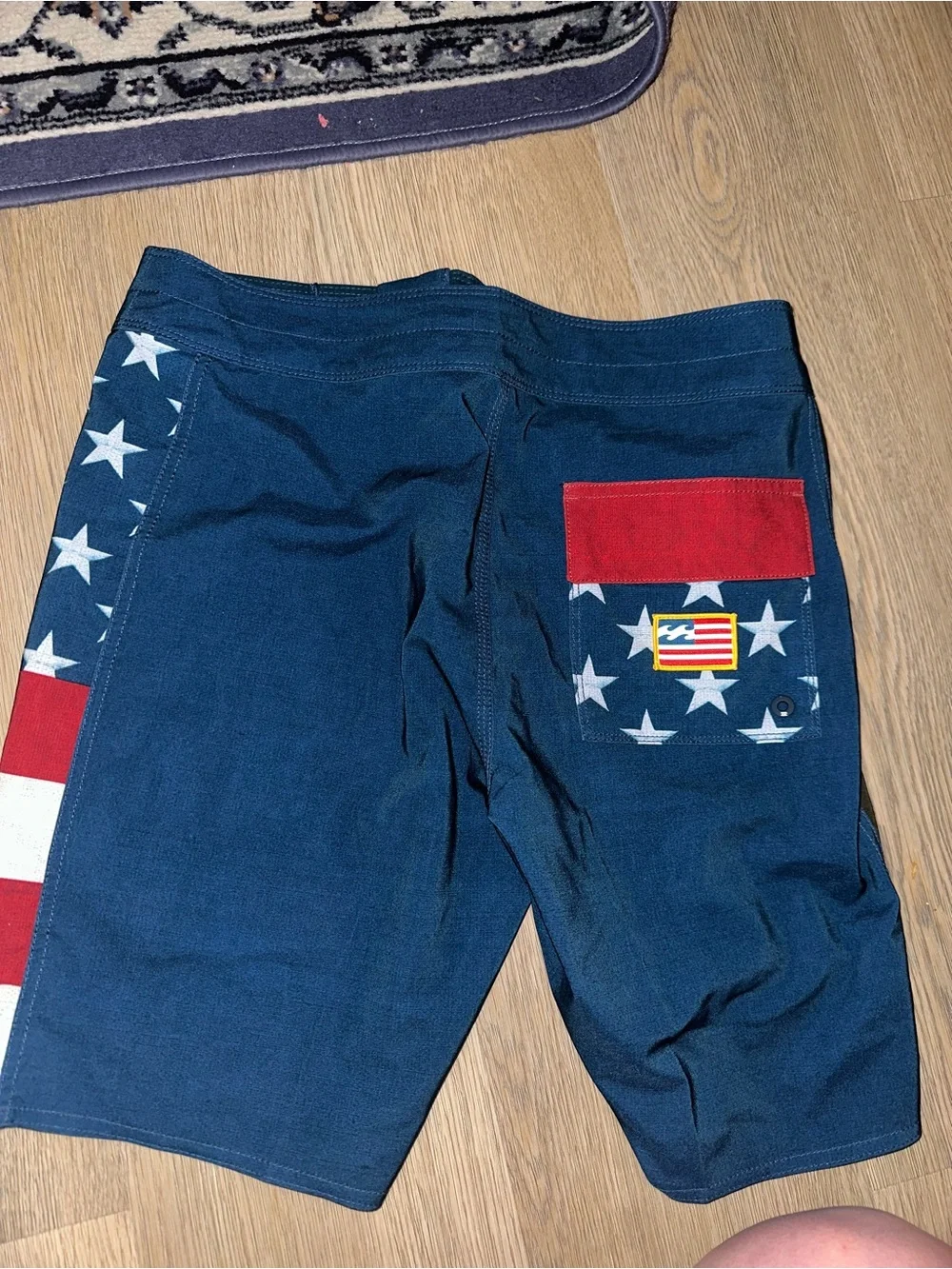 Billabong Men’s Navy Boardshorts with Camo Panel and Flag Stripe